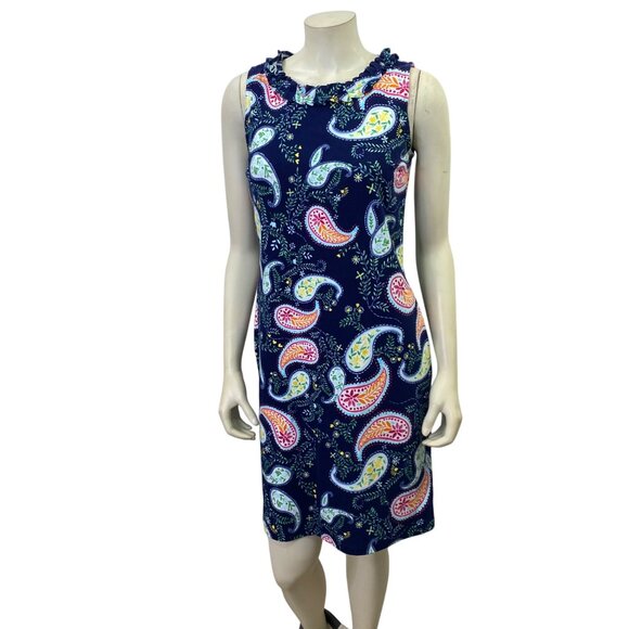 Talbots Ruffle Neck Sleeveless Paisley Print Dress Womens‎ S Pet - Picture 1 of 7